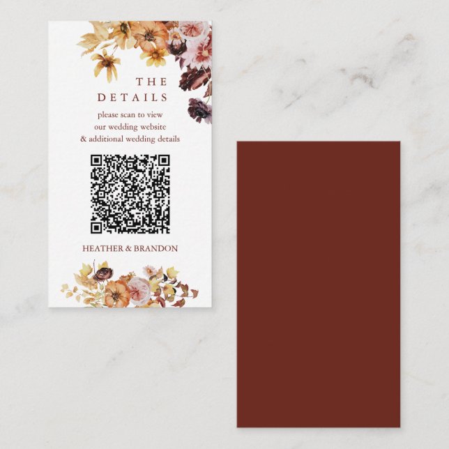 Carte D'accompagnement Détails du Mariage de code QR Boho Fall (Devant / Derrière)