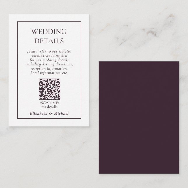 Carte D'accompagnement Détails du Mariage de code QR de prune violette (Devant / Derrière)