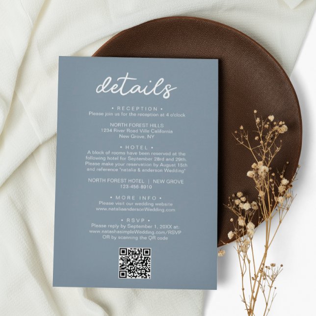 Carte D'accompagnement Détails du Mariage de code QR de script simple et  (Créateur téléchargé)