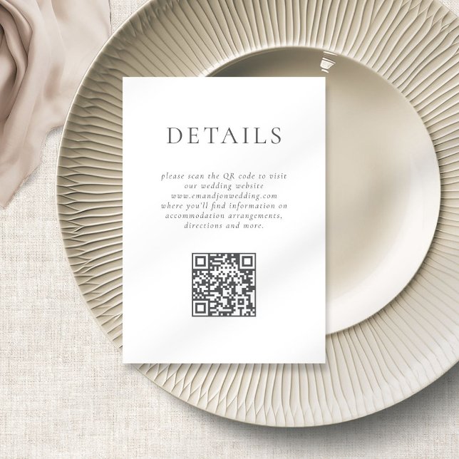 Carte D'accompagnement Détails du Mariage de code QR de texte gris minima (Créateur téléchargé)