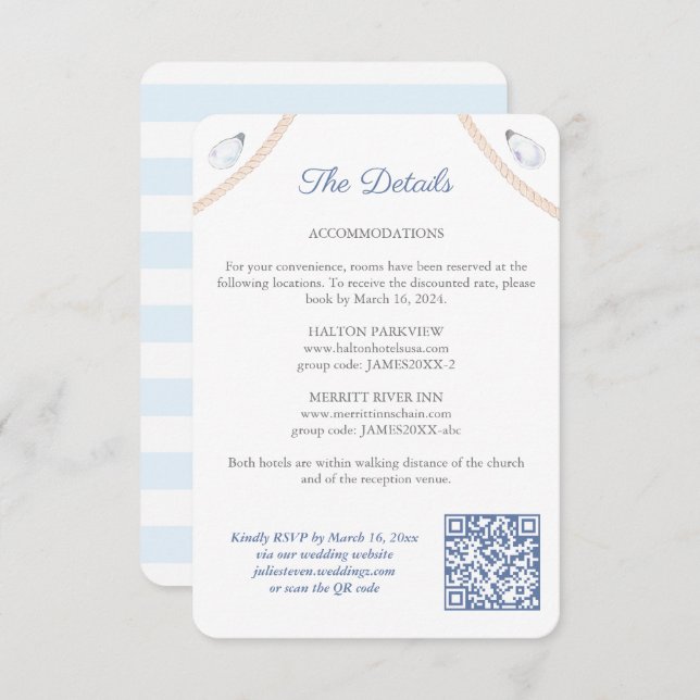 Carte D'accompagnement Détails du Mariage de code QR du monogramme nautiq (Devant / Derrière)