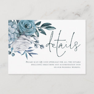 Carte D'accompagnement Détails du Mariage de code QR du script Florals Bl