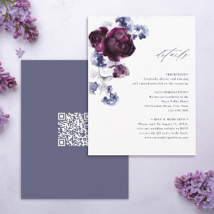 Carte D'accompagnement Détails du Mariage de code QR floral violet et ind