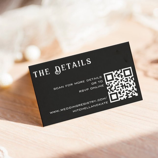 Carte D'accompagnement Détails du Mariage de code QR noir et blanc (Black & White QR Code Wedding Details Enclosure Card)