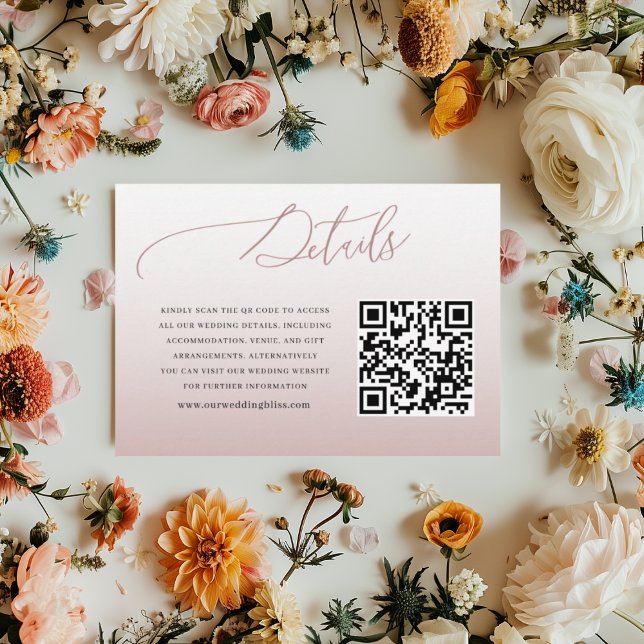 Carte D'accompagnement Détails du Mariage de code QR rose chic (Créateur téléchargé)