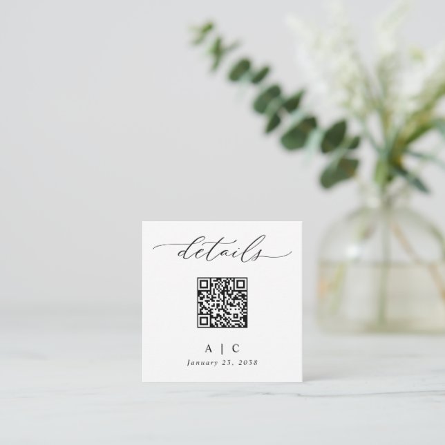 Carte D'accompagnement Détails du Mariage de code QR simple et élégant (Debout devant)