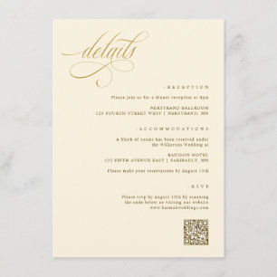 Carte D'accompagnement Détails du Mariage de crème et d'or élégant
