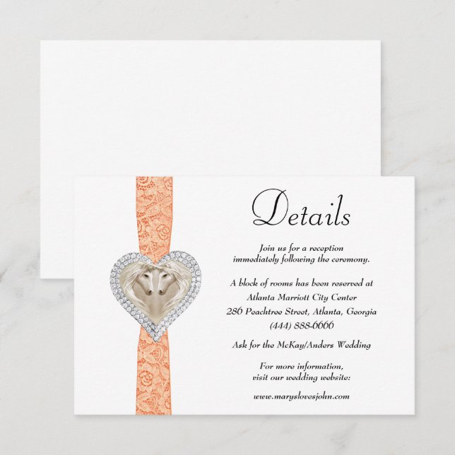 Carte D'accompagnement Détails du Mariage de dentelle orange Unicorn (Devant / Derrière)