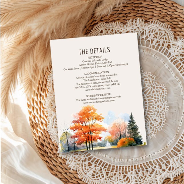 Carte D'accompagnement Détails du Mariage de Fall Lake Boîtier aquarelle (Wedding Details Guest Information Insert from the Fall Lake Wedding Collection by Darling & May )