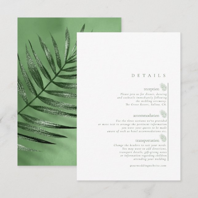 Carte D'accompagnement Détails du Mariage de feuille de palme luxuriante  (Devant / Derrière)