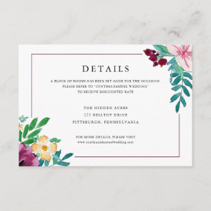 Carte D'accompagnement Détails du Mariage de fleurs d'aquarelle moderne