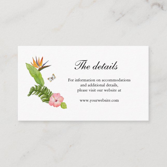 Carte D'accompagnement Détails du mariage de fleurs tropicales (Devant)