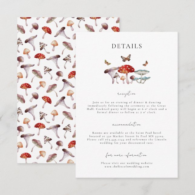 Carte D'accompagnement Détails du Mariage de la teigne de champignon ench (Devant / Derrière)