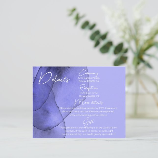 Carte D'accompagnement Détails du mariage de lavande violet bleu (Debout devant)
