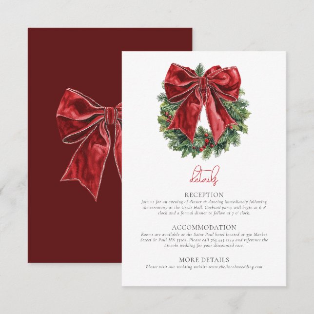 Carte D'accompagnement Détails du Mariage de Noël classique (Devant / Derrière)