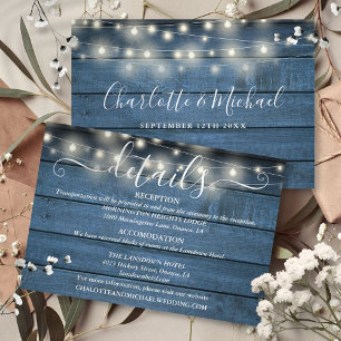 Carte D'accompagnement Détails du Mariage de script Blue Rustic