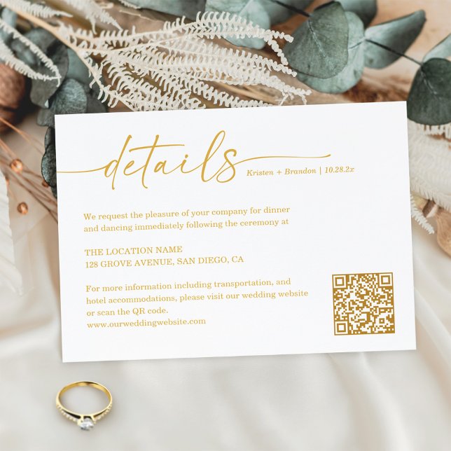Carte D'accompagnement Détails du Mariage de script couleur or gracieux C (Créateur téléchargé)