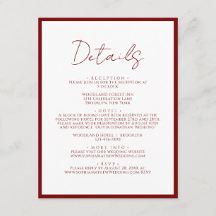 Carte D'accompagnement Détails du Mariage de script de bordure rouge de C