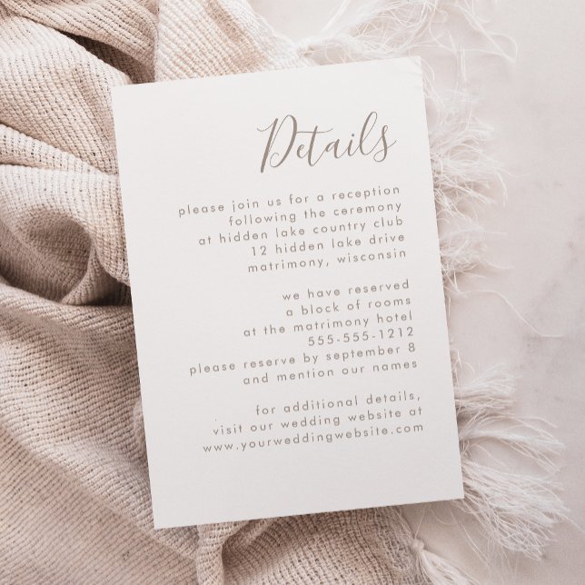 Carte D'accompagnement Détails du Mariage de script de style moderne (Créateur téléchargé)