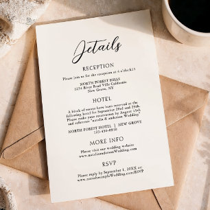 Carte D'accompagnement Détails du Mariage de script élégant