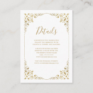 Carte D'accompagnement Détails du Mariage de script Gold Leaf élégant