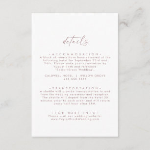 Carte D'accompagnement Détails du Mariage de script Gold Rose moderne