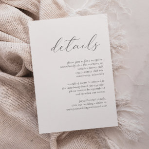 Carte D'accompagnement Détails du Mariage de script gris élégant