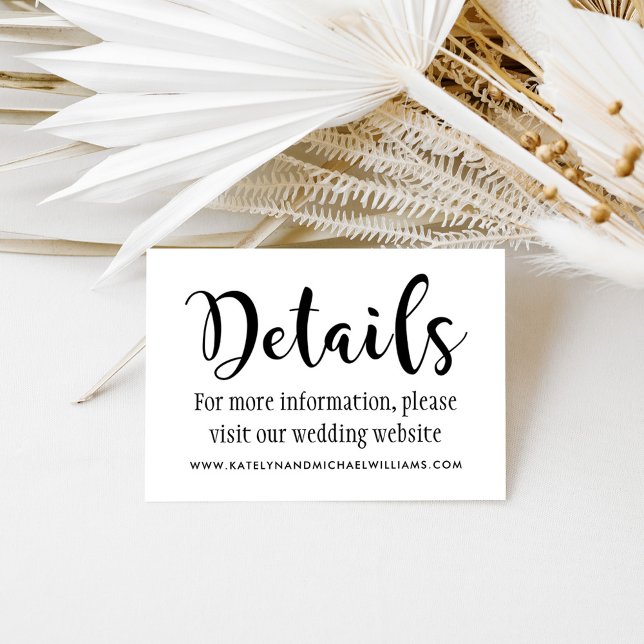 Carte D'accompagnement Détails du Mariage de script manuscrit noir modern (Créateur téléchargé)