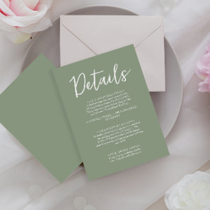 Carte D'accompagnement Détails du Mariage de script minimaliste Sage Gree