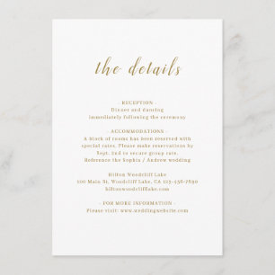 Carte D'accompagnement Détails du mariage de script romantique Gold simpl