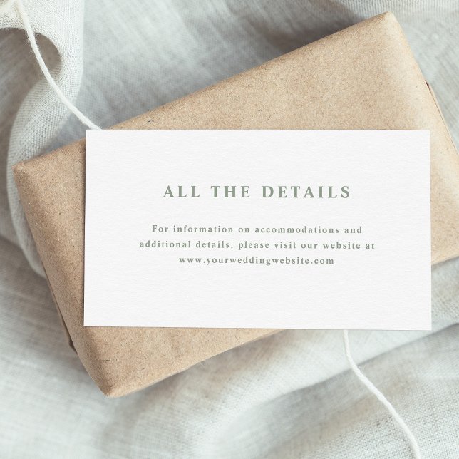 Carte D'accompagnement Détails du Mariage de texte élégant blanc et vert  (Créateur téléchargé)