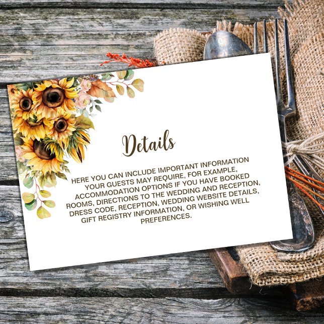 Carte D'accompagnement Détails du Mariage de tournesol rustique (Créateur téléchargé)