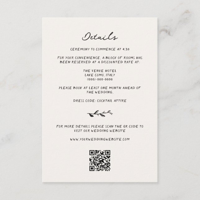 Carte D'accompagnement Détails du Mariage de vigne tiré à la main (Devant)