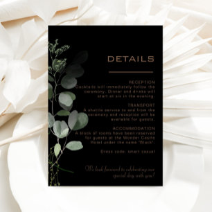 Carte D'accompagnement Détails du Mariage d'eucalyptus minimal noir