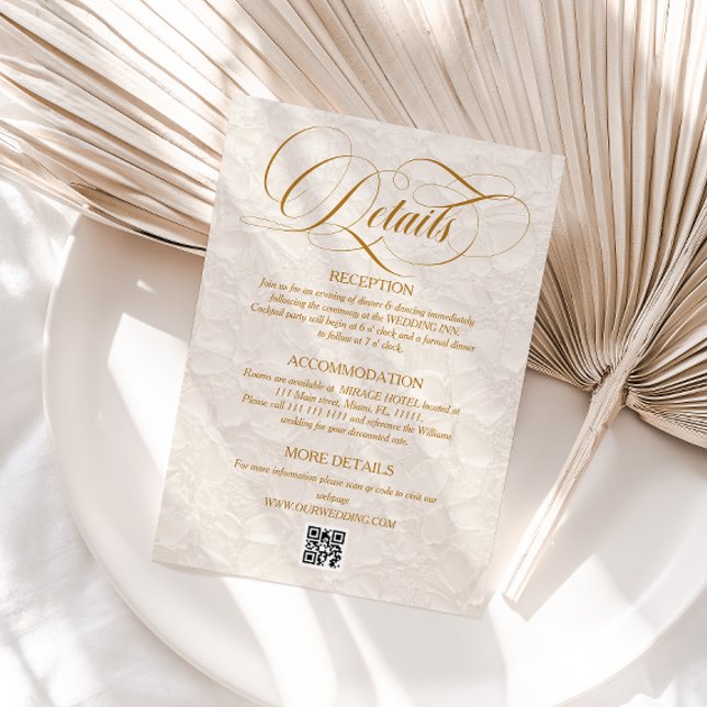 Carte D'accompagnement Détails du Mariage d'ivoire floral simple et éléga (Créateur téléchargé)