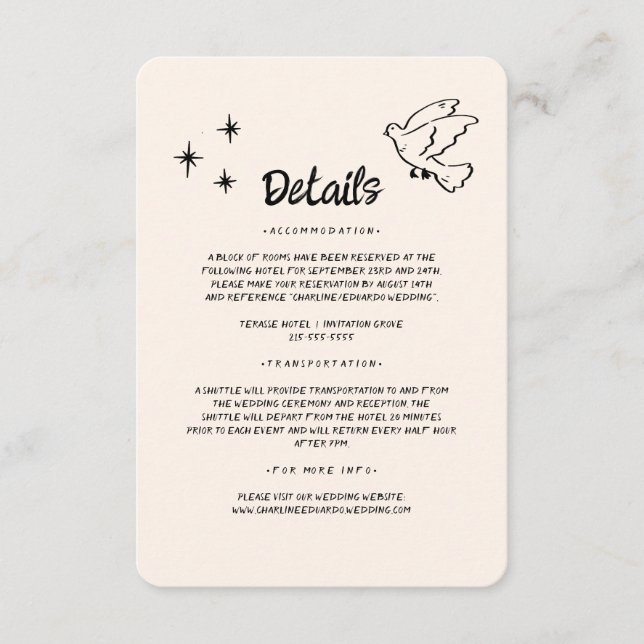 Carte D'accompagnement Détails du Mariage Doodle funky dessiné à la main (Devant)