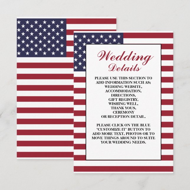 Carte D'accompagnement Détails du Mariage du drapeau américain (Devant / Derrière)