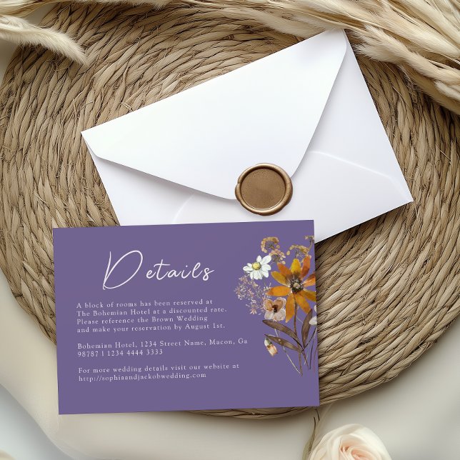 Carte D'accompagnement Détails du Mariage du Fleur sauvage Lavender Boho (Créateur téléchargé)
