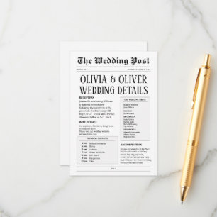 Carte D'accompagnement Détails du mariage du journal Retro