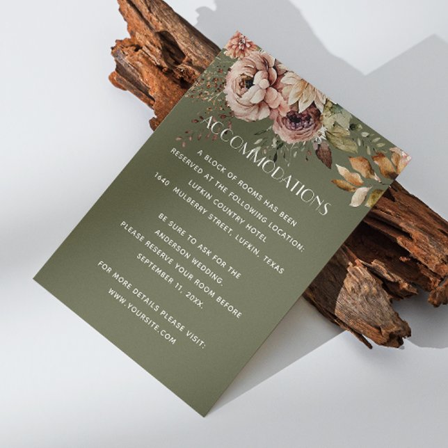 Carte D'accompagnement Détails du Mariage Earthy Olive Green. Floral Boho (Créateur téléchargé)