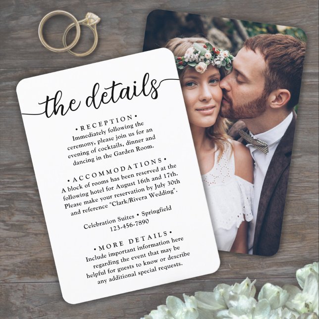 Carte D'accompagnement Détails du Mariage • Écriture Simple Élégante et P (Créateur téléchargé)