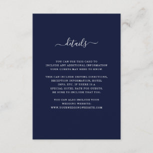 Carte D'accompagnement Détails du mariage Elégant bleu foncé et blanc