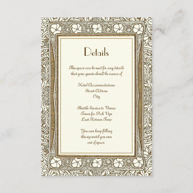 Carte D'accompagnement Détails du mariage Elegant Gold Ivory Art Nouveau (Devant)