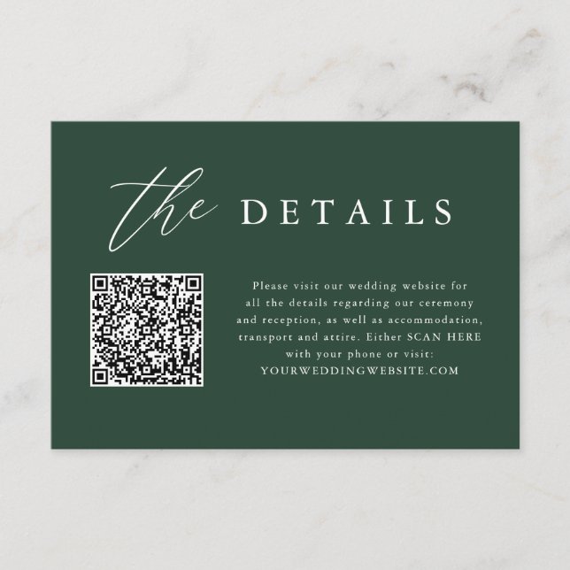 Carte D'accompagnement Détails du Mariage Emerald Green QR Code (Devant)