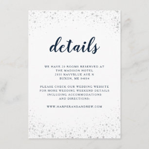 Carte D'accompagnement Détails du Mariage en argent bleu marine