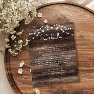 Carte D'accompagnement Détails du Mariage en bois rustique