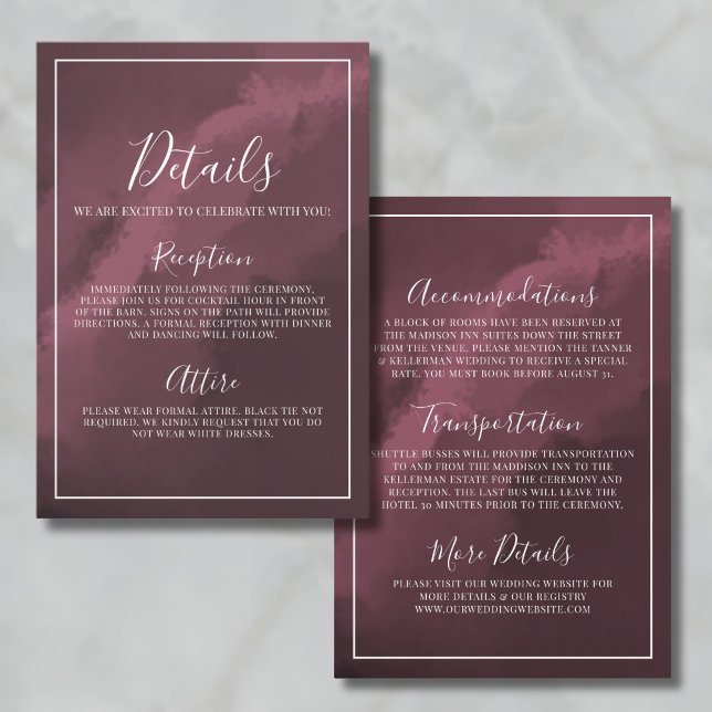 Carte D'accompagnement Détails du mariage en Bourgogne (Simple Burgundy Wedding Details Enclosure Card)