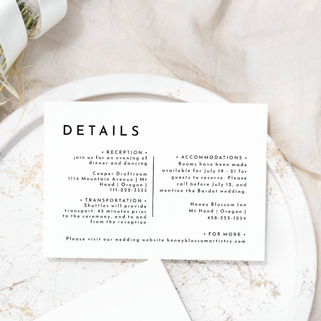 Carte D'accompagnement Détails du Mariage en gras moderne blanc (Créateur téléchargé)