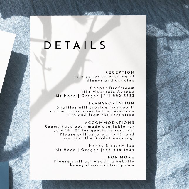 Carte D'accompagnement Détails du Mariage en gras simple et moderne (Créateur téléchargé)