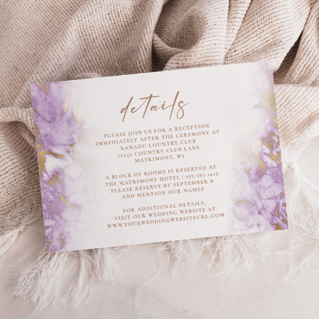 Carte D'accompagnement Détails du Mariage en marbre doré Lavender (Créateur téléchargé)